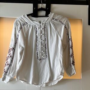 Anthropologie White Blouse with Embroidered Accents